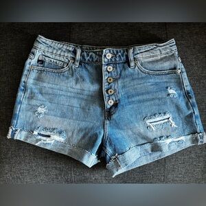 Kancan Light Wash Distressed High Rise Jean Shorts